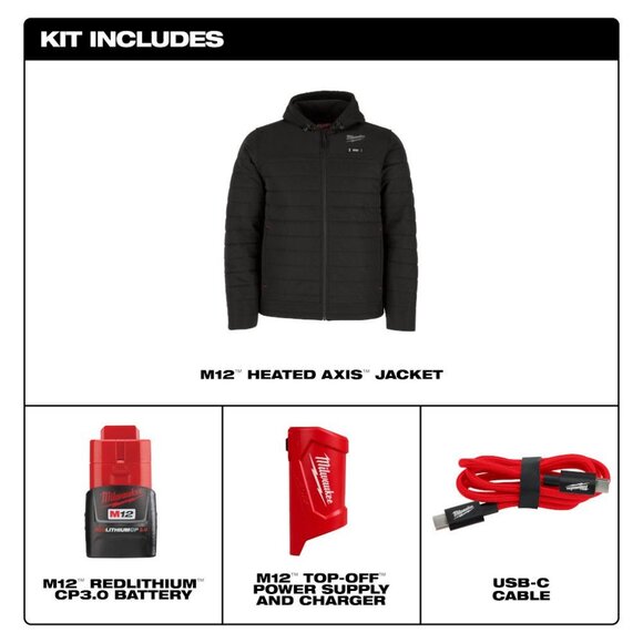 Milwaukee M12 Black Heated Axis Jacket Kit XL - Picture 6 of 6